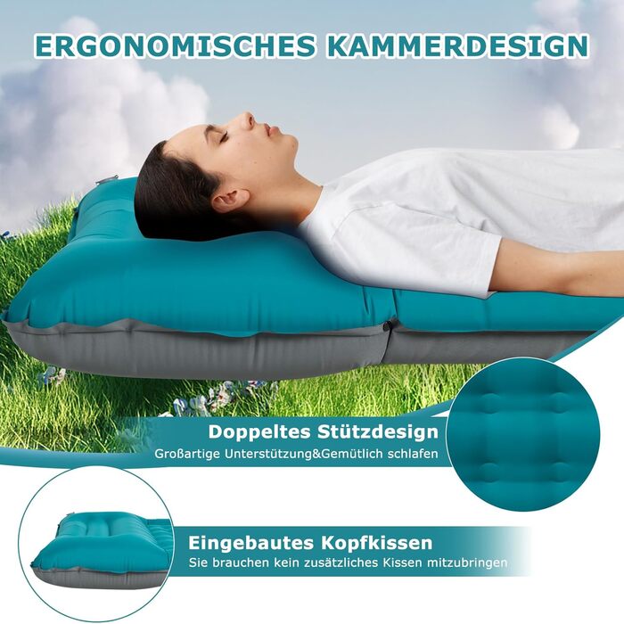 Надувний килимок для кемпінгу Haksimey Isomatte: самонадувний, 72x200 см, 12 см товщина, з подушкою та насосом. Ідеально для відпочинку на природі, в походах, на пляжі та в наметі.