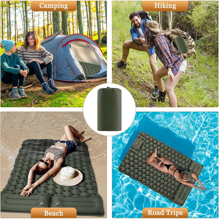 Кемпінговий килимок Satisure для 2 осіб: самонадувний, водовідштовхувальний, з насосом, для відпочинку на природі, на воді та в авто