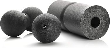 Набір для міофасціального масажу BODYMATE Care: ролик 35x14 см (середньої жорсткості, з борозною для зняття напруги хребта), м'яч 12 см, двійний м'яч 12x24 см, чорний, з E-Book