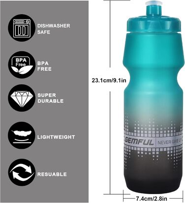 Тримач для напоїв на велосипед Gemful з пляшкою 750мл, BPA-free, для MTB, шосе, 4 шт. (Чорно-білий/Зелено-чорний)