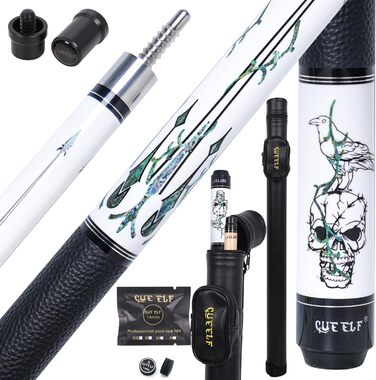 Професійний бик CUEELF з мотивом черепа, бик для більярду, низька деформація, 13 мм, чорна вершина, тверде дерево, канадський клен, бик для більярду (19.5 oz, білий/розкішний сад)