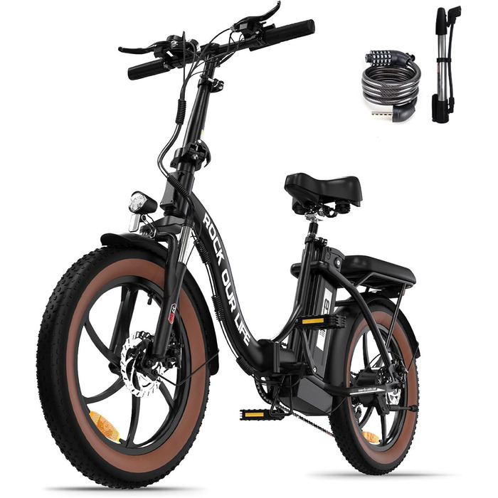 Електровелосипед RCB 20'' з товстими шинами, складаний, 12Ah літієва батарея, 7-ступеневий гірський велосипед, запас ходу 35-90 км, для чоловіків і жінок, чорний