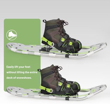 Снігоступи G2 21/25/30 дюймів, легкі, з коробкою для пальців, п'яткою з підйомником, регульованими ремінцями, набором трекінгових палиць, сумкою для перенесення та набором баскеток, оранжево/синій/червоний (21