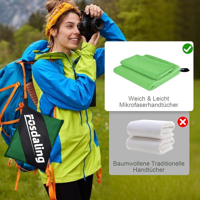 Набір рушників Damoguin 3шт: великий (180x80 см) та 2 маленькі (80x40 см) з мікрофібри. Швидковисихаючі рушники для спорту, пляжу, басейну та подорожей (зелені)