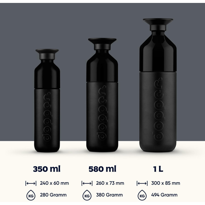 Іменна термос-пляшка Dopper Insulated 1 л, нержавіюча сталь, чорна – термочашка для води, кави, чаю, подвійні стінки, герметична, зберігає холод 24 год/тепло 9 год