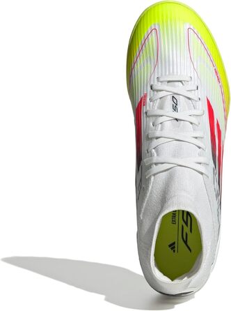Жіночі футбольні бутси adidas F50 League Mid для гри на траві (46.5 EU, білий/червоний/жовтий)