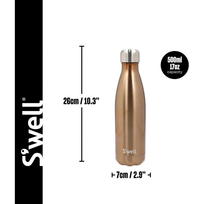 Термобутилка S'well Pyrit 500 мл, вакуумна, нержавіюча сталь, BPA-free, зберігає тепло і холод, для напоїв у дорозі