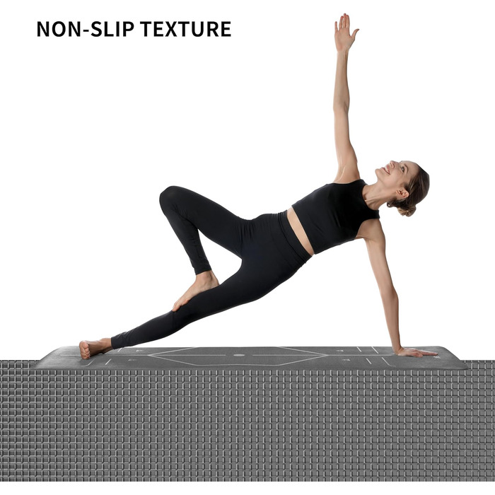 Йога мат PROIRON: неслизька фітнес-мат з розміткою для йоги, фітнесу та спорту (чорний)