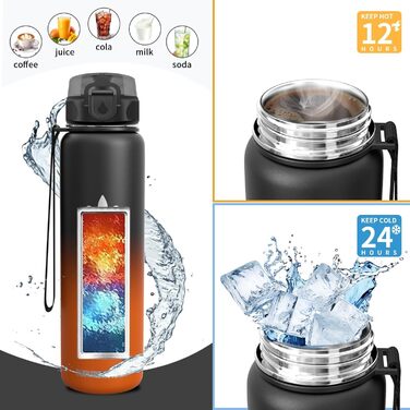 Термопляшка Vikaster 500 мл, нержавіюча сталь, без BPA, для спорту, подорожей та фітнесу, чорно-винна