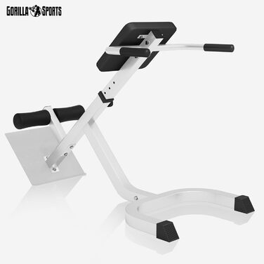 Рік-тренажер GORILLA SPORTS® з регулюванням, до 120 кг, з фіксацією ніг, чорний/білий. Для тренування спини, пресу та м'язів кора. Ідеально для дому.