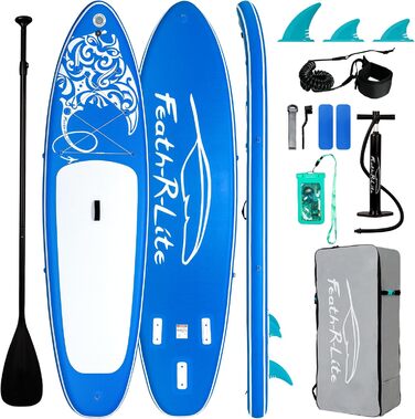 SUP дошка FEATH-R-LITE для дорослих, ультралегка, широка та стійка, з аксесуарами: весло, рюкзак, насос, темно-синя