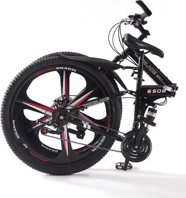 Складаний гірський велосипед MTB 26 дюймів, 21 швидкість Shimano, двоподівесна система, легка рама, спортивний велосипед для дорослих, чорно-червоний