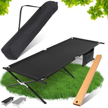 Кемпінгове ліжко HAINBAUR XXL 210x70, чорне, 200 кг, легке, складне, з інструментом для збирання
