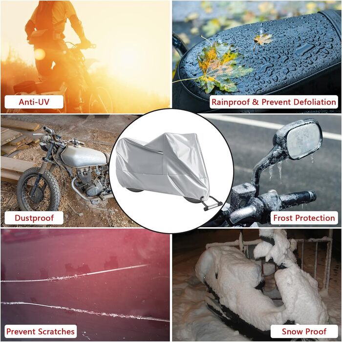 Водонепроникний захисний чохол для мотоцикла Motorrad Abdeckplane 210D, UV-стійкий, зимовий, для скутера/ролера/мопеда (245x105x125 см, сріблястий)