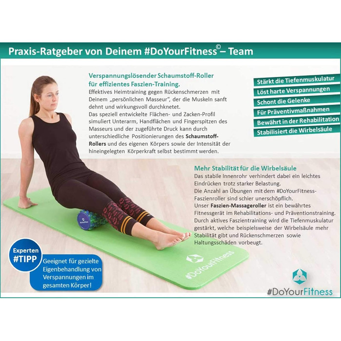 Фасціальна ролика DoYourFitness 34x14 см, середньої жорсткості, для масажу та розслаблення м'язів, піна, масажна фітнес-ролика