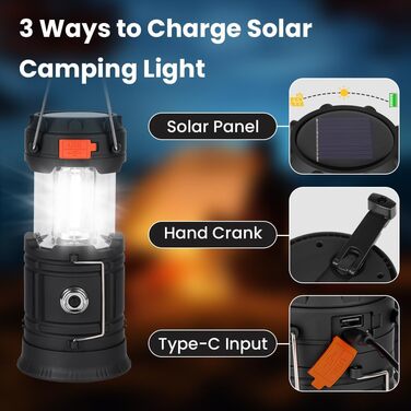 LED кемпінговий ліхтар HOTUT Solar, 3200 mAh, складаний, водонепроникний, з ручкою, USB, ручне заряджання, аварійне освітлення для туризму, риболовлі, SOS, відключень електроенергії 3 в 1