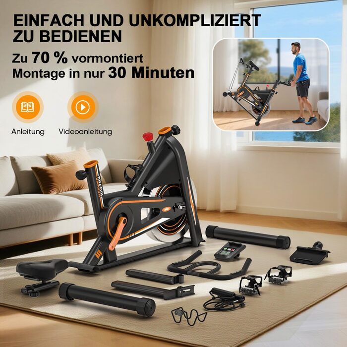 Велотренажер DMASUN: Тихий ергометр для дому з регулюванням опору, дисплеєм та підставкою для планшета. Ідеальний для кардіотренувань в приміщенні. Максимальне навантаження: 160 кг, колір - помаранчевий.