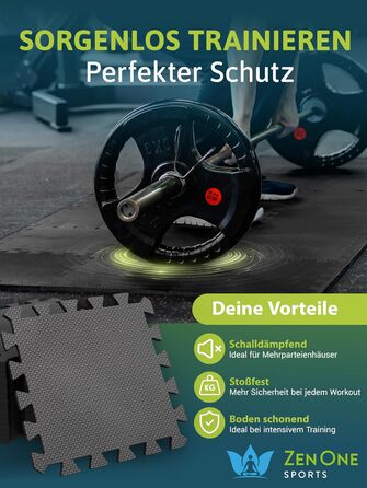 Пазл-килимок для фітнесу ZenOne Sports® 30x30x1 см (18 шт., 1.5 м²) - захисний килимок для тренажерів, чорний
