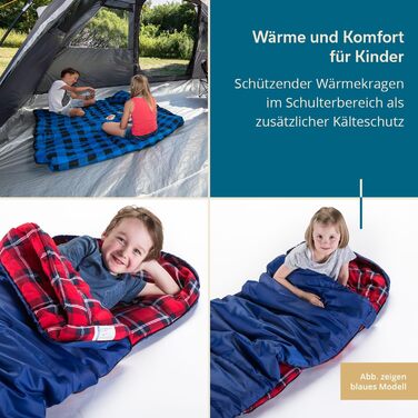 Спальний мішок Skandika Dundee Junior для дітей | Теплий, м'який, водонепроникний, 175 x 70 см, діапазон комфорту 13-3°C, чорно-блакитний в клітинку