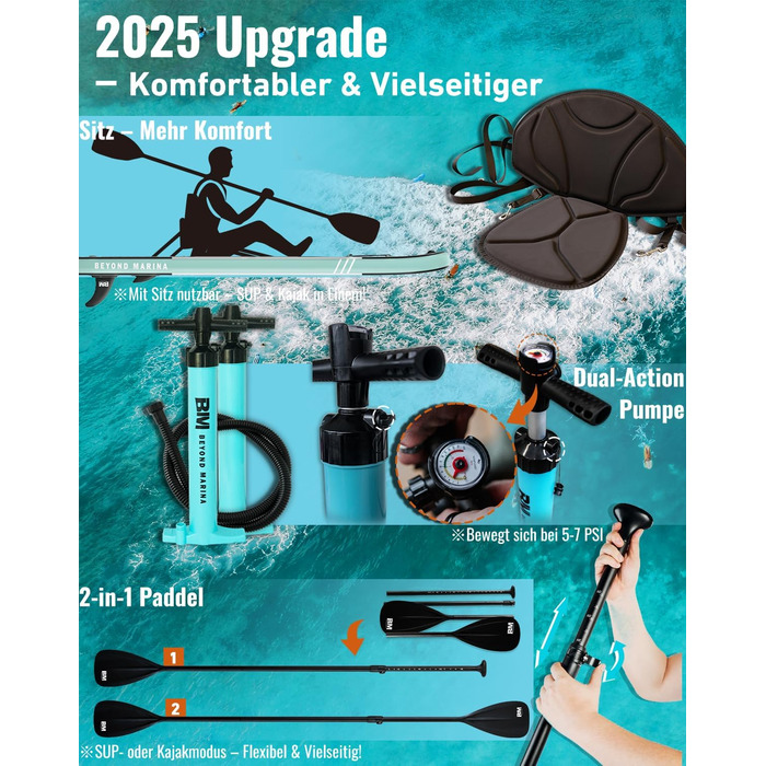 Надувна SUP-дошка BEYOND MARINA 320x81x15 см з веслом, сидінням, насосом і рюкзаком для водних видів спорту