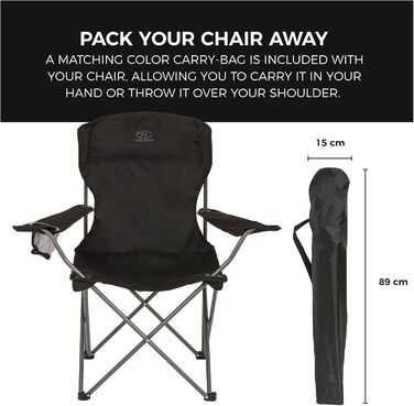 Крісло для кемпінгу Highlander - Легке та міцне туристичне крісло для відпочинку на природі. Підходить для кемпінгу, фестивалів, дачі, риболовлі та відпочинку на пляжі. Чорний колір.