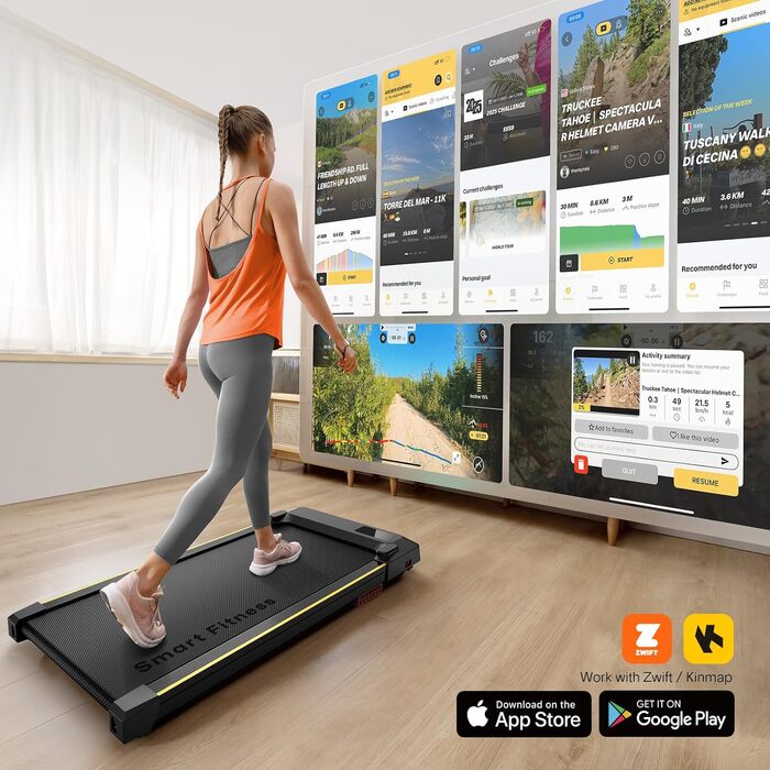 UREVO Smart Walking Pad - компактний тихий біговий столик з амортизацією, додаток для фітнесу, до 136 кг, для дому/офісу, чорний