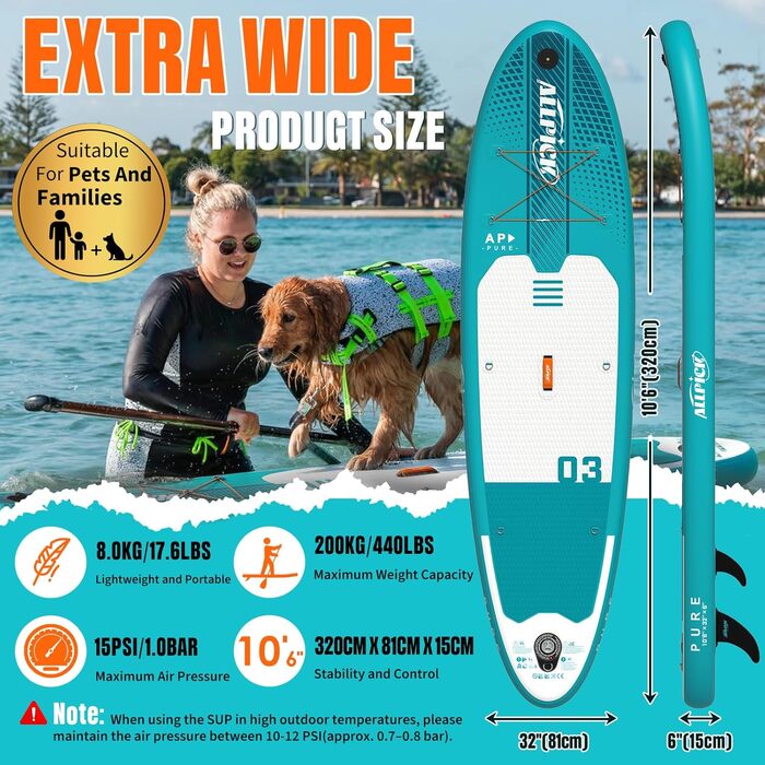 Надувний SUP-борд ALLPICK Premium Set: Комплектація для SUP-серфінгу, камера, аксесуари, регульоване весло, 200 кг, серо-зелений