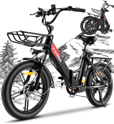 Електровелосипед KAISDA складаний 20 дюймів Fatbike, 36V 20.8Ah подвійний акумулятор, 90 км запас ходу, вантажопідйомність 150 кг, для снігу, міста, пляжу, вага 33 кг, водонепроникний
