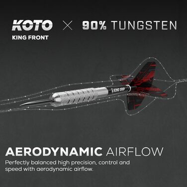 KOTO King Front 90% дартси сріблясті, набір з 3 барелів, 2 комплекти оперень і стрижнів, чохол, рельєфний хват