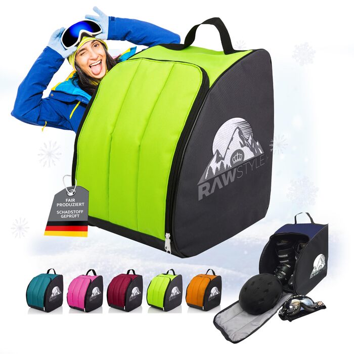 Чохол для лижних черевиків BambiniWelt Rafael K. - 40x42x30см, водонепроникний, з ручкою та лямками, для черевиків, шолома та рукавичок (чорний/світло-зелений)