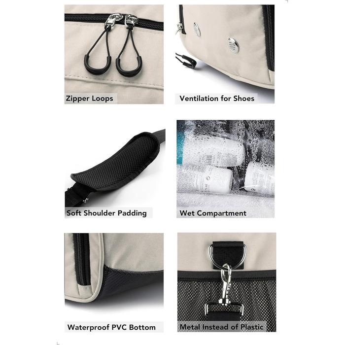 Спортивна та туристична сумка Fitgriff® для жінок та чоловіків з відділенням для взуття та мокрих речей - ідеальна для спорту, фітнесу та подорожей (Бежевий, 58 x 31 x 31 см)