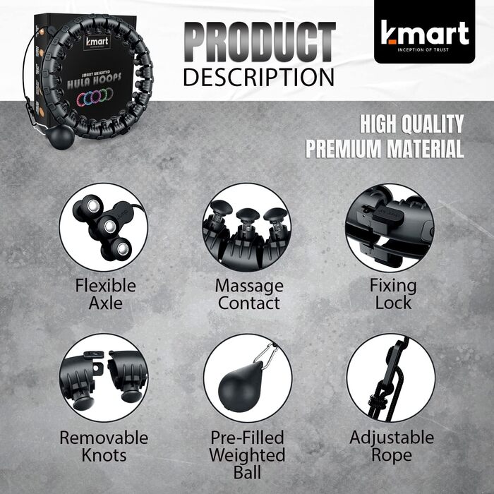 Розумний хулахуп K-MART для дорослих, 24 знімних сегменти, масажний фітнес-обруч з обтяженням, 360° масаж, автоматичний обертовий м'яч, для схуднення, рожево-чорний