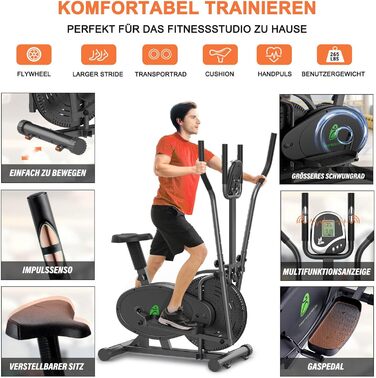 Еліптичний тренажер Neezee 2-в-1 для дому: крос-тренажер та степер з LCD-монітором, регульованим опором, чорний (макс. вага 120 кг)