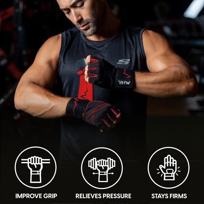 Рукавички для тренувань MhIL унісекс (чоловічі/жіночі) для важкої атлетики та фітнесу з підтримкою зап'ястя, червоні (Getaway Solids), розмір S (6.3-7.4 см)