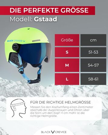 Шолом гірськолижний BLACK CREVICE Gstaad з візором (стиль пілота) | Полікарбонат, дихаючий, регульований 51-53 см | Lime-Blau/Blau