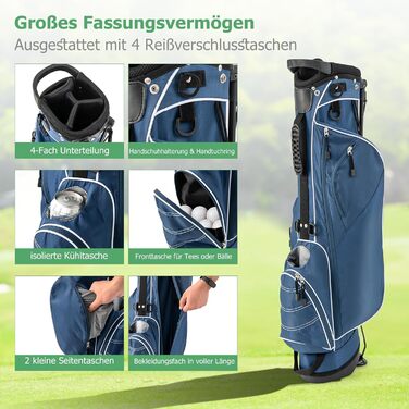 Сумка для гольфу GYMAX, стабільна сумка для ключок з ручками та стійкою, туристична сумка для гольфу, портативна (Блакитна)