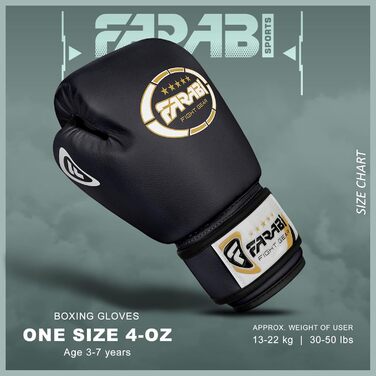 Боксерські рукавички Farabi для дітей 4 oz – MMA, Муай Тай, Кікбоксинг, Спарринг, Тренування (5-10 років, Чорний)