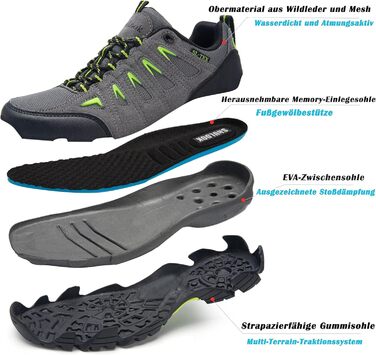 Черевики для хайкінгу SHULOOK чоловічі водонепроникні легкі трекінгові черевики з підтримкою щиколотки, антиковзаючі кросівки для кемпінгу, туризму, сірі, зелені, 45 EU