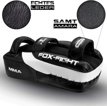 Преміум шкіряний ударний щит FOX-FIGHT MMA 2X, для тренувань з боксу, кікбоксингу та MMA, 38x19x14 см, чорний/білий