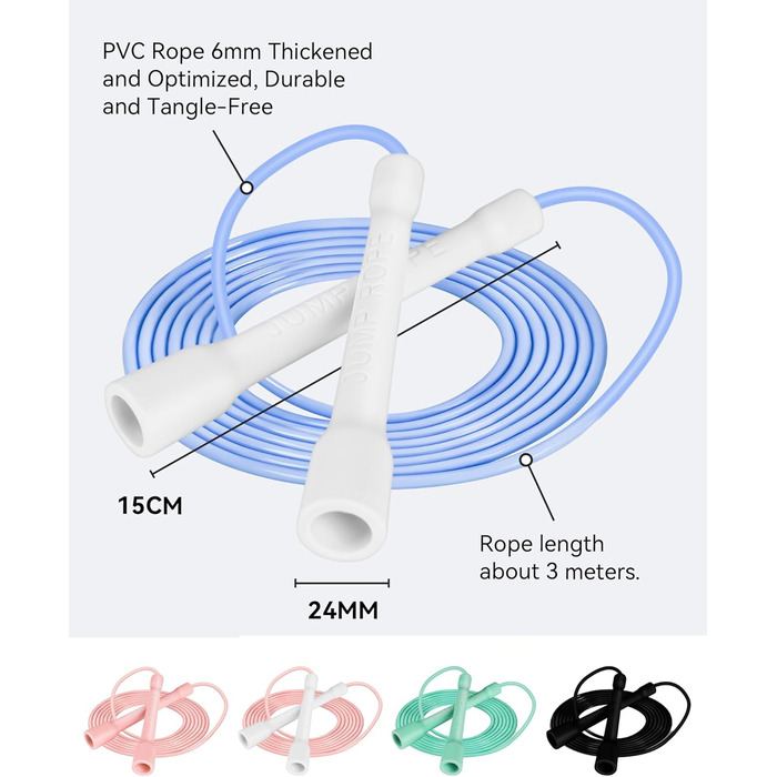 Стрибкове канат iMoebel Springseil Fitness 6 мм*3 м, ПВХ, регульований, з ABS-ручкою, для дітей та дорослих, бокс, схуднення, кросфіт (біло-блакитний)
