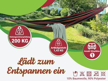 Гамак ZOLLNER 210x150 см для однієї людини, червоний у смужку, з міцної тканини та сумкою для транспортування