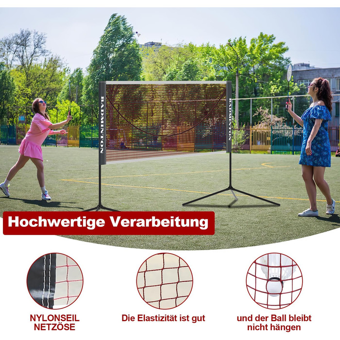Мережа для бадмінтону Icodm портативна, регульована висота, для саду, вулиці, тренувань (5.1 м)