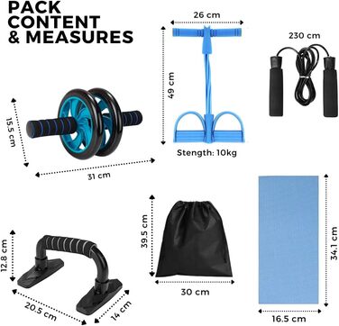 Ролик для пресу з EVA-ручками та килимком для колін, тренування всього тіла, вантажопідйомність до 220 кг