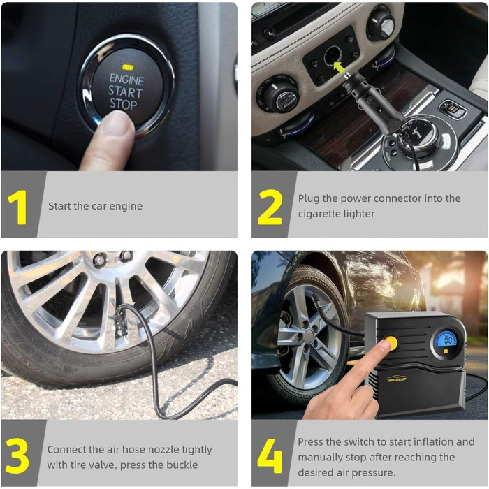 Міні 12V компресор для авто, електрична помпа для шин із цифровим манометром та насадками, синій