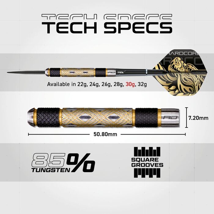 Професійні дротики для дартсу Red Dragon Golden Eye 30 г з оперенням і хвостовиками