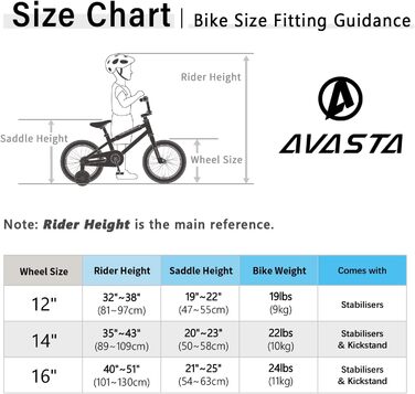 Дитячий велосипед AVASTA BMX 12/14/16 дюймів з додатковими колесами та підніжкою, для хлопчиків і дівчаток 1-8 років, різнокольоровий