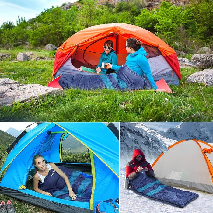 Спальний мішок URPRO 1.6 кг з фланелі для зими, осені та весни, блакитний, з матеріалу Hollowfiber, водонепроникний