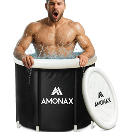 Тонна для криотерапії Amonax Eisbaden: портативна ванна для холодової терапії з термометром, кришка та покриття, чорний колір