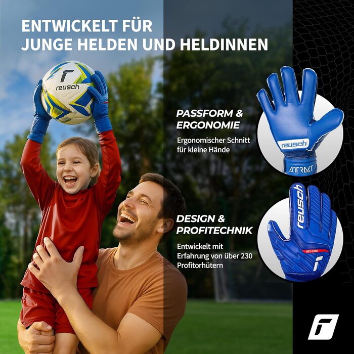 Воротарські рукавички Reusch Attrakt Silver Junior для дітей | Розміри 3-8 | Сріблястий латекс для ідеального зчеплення | Ергономічний дизайн для маленьких рук | Міцні для тренувань та гри