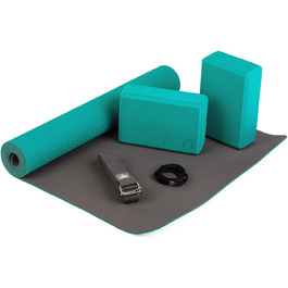 Комплект для йоги Bodhi Yoga Starter-Set: йога-мат TPE, 2 блоки EVA, ремінь бавовна, для початківців, бірюзовий